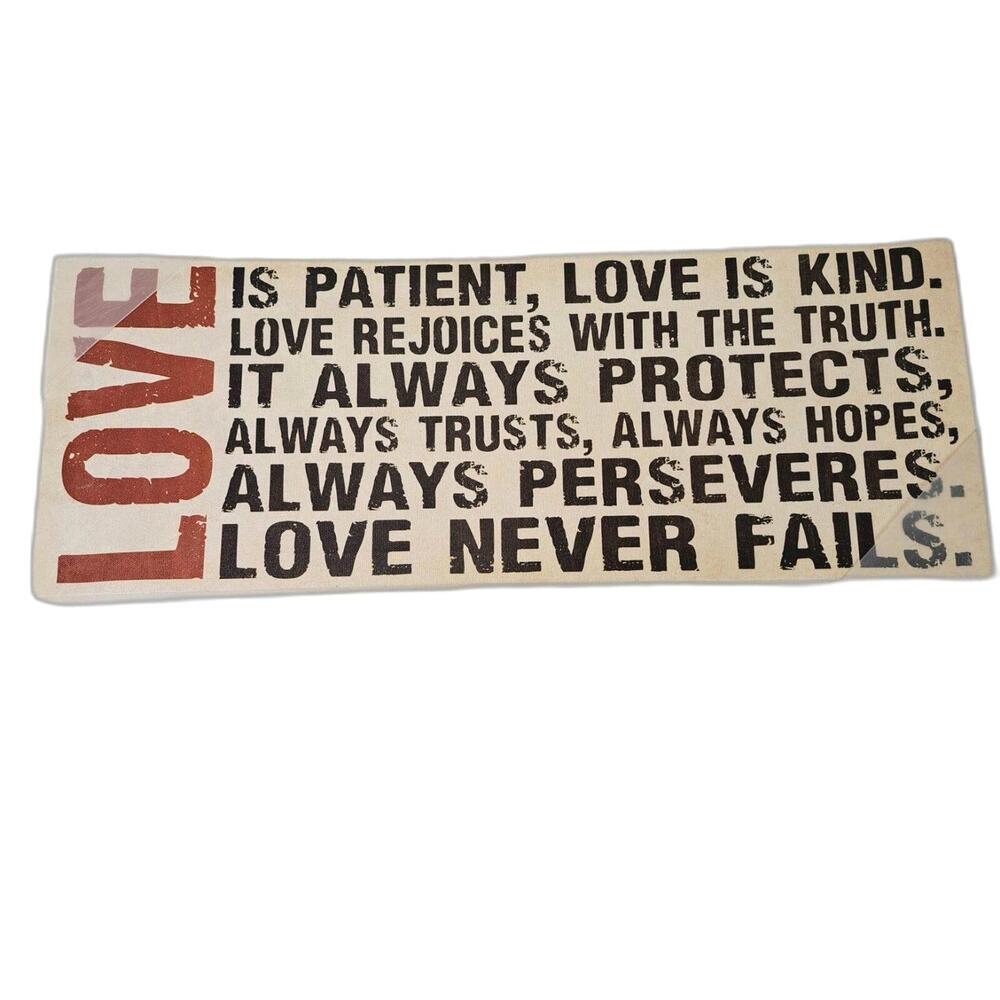 Louise Carey Love is Patient Love is Kind Canvas Wall Art Scripture Sign 24x10